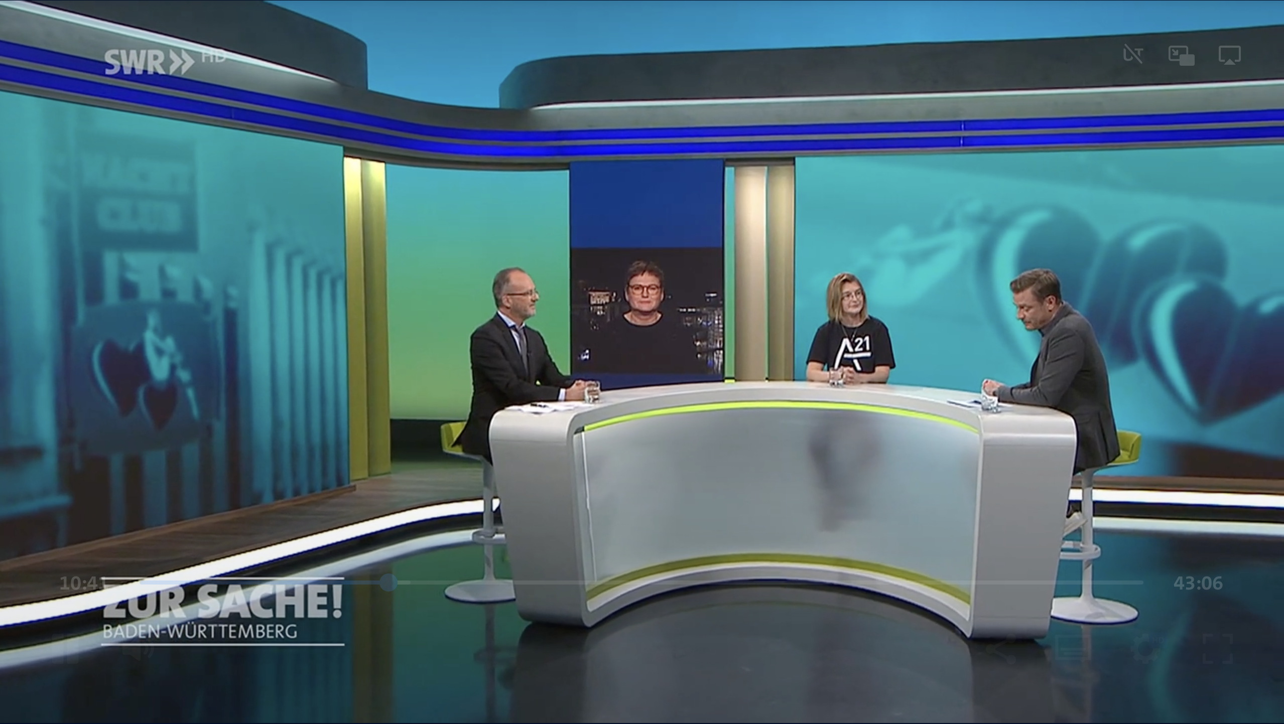 Screenshot der Diskussionsrunde bei "Zur Sache Baden-Württemberg" im SWR